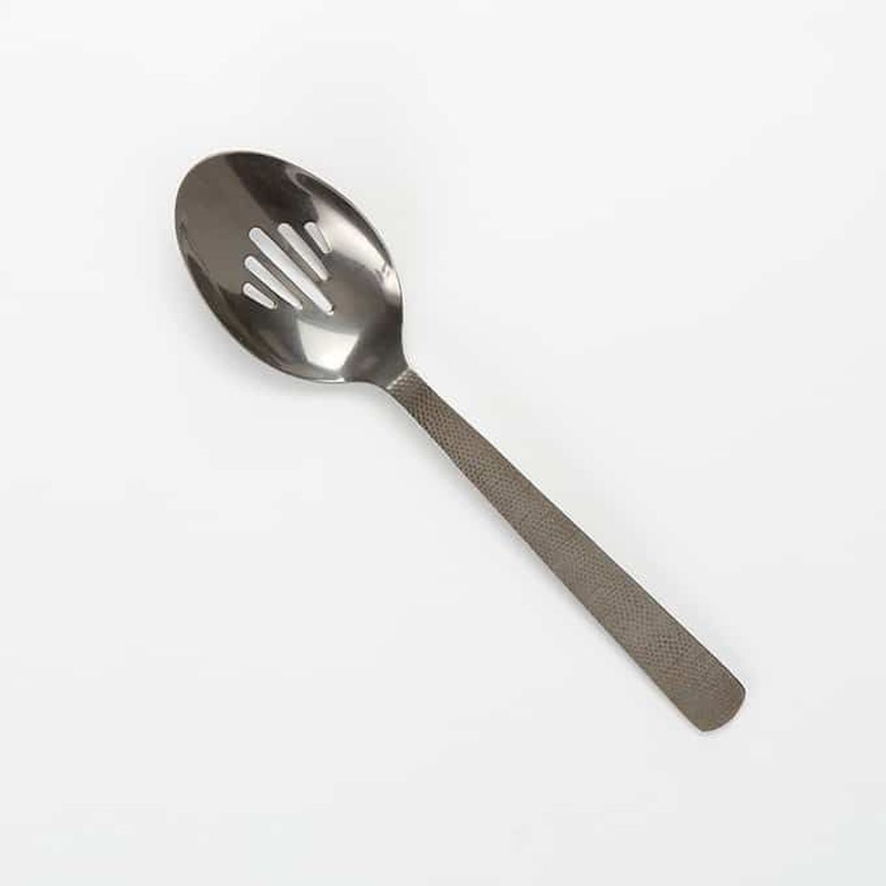 American Metalcraft Vintage Black Hammered Stainless Steel Slotted Spoon, 10 Inch Length