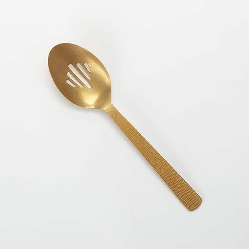 American Metalcraft Vintage Gold Hammered Stainless Steel Slotted Spoon, 10 Inch Length