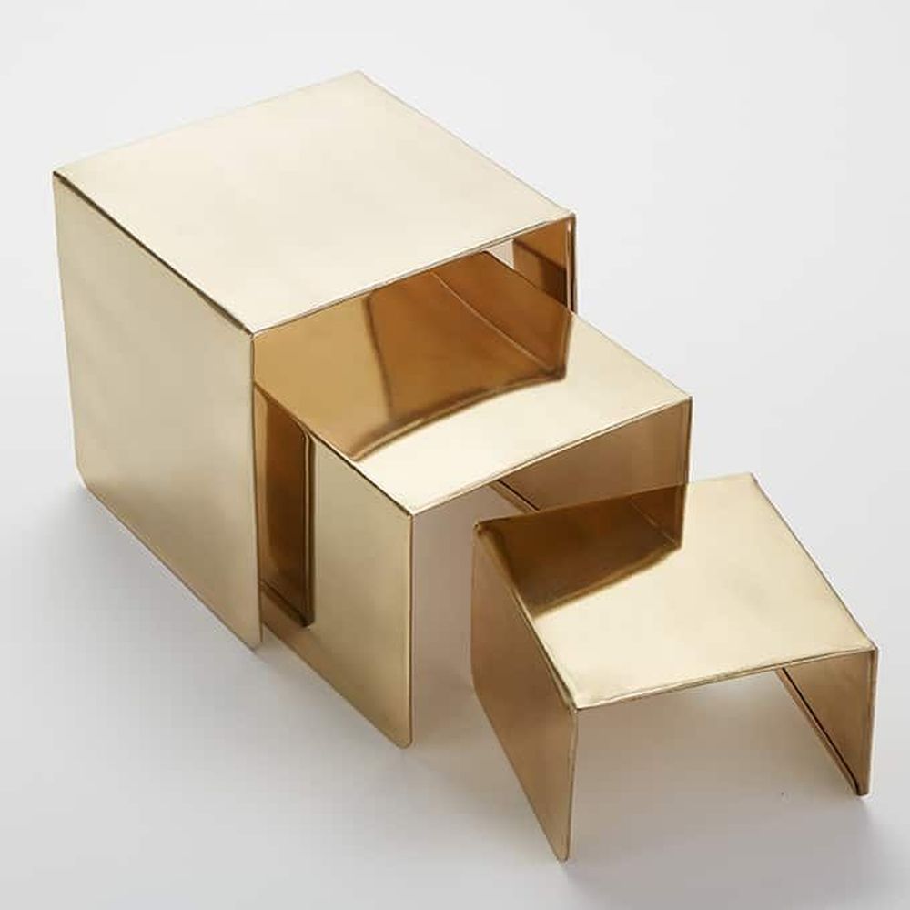 American Metalcraft Stainless Steel Satin Gold Finish Square Riser Set, Set Of 3