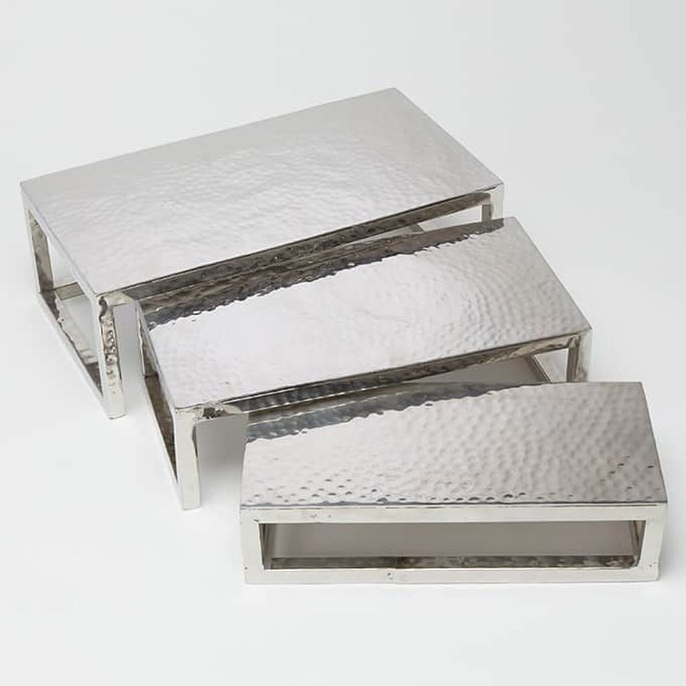 American Metalcraft Rectangular Hammered Stainless Steel Frame 3 Piece ...