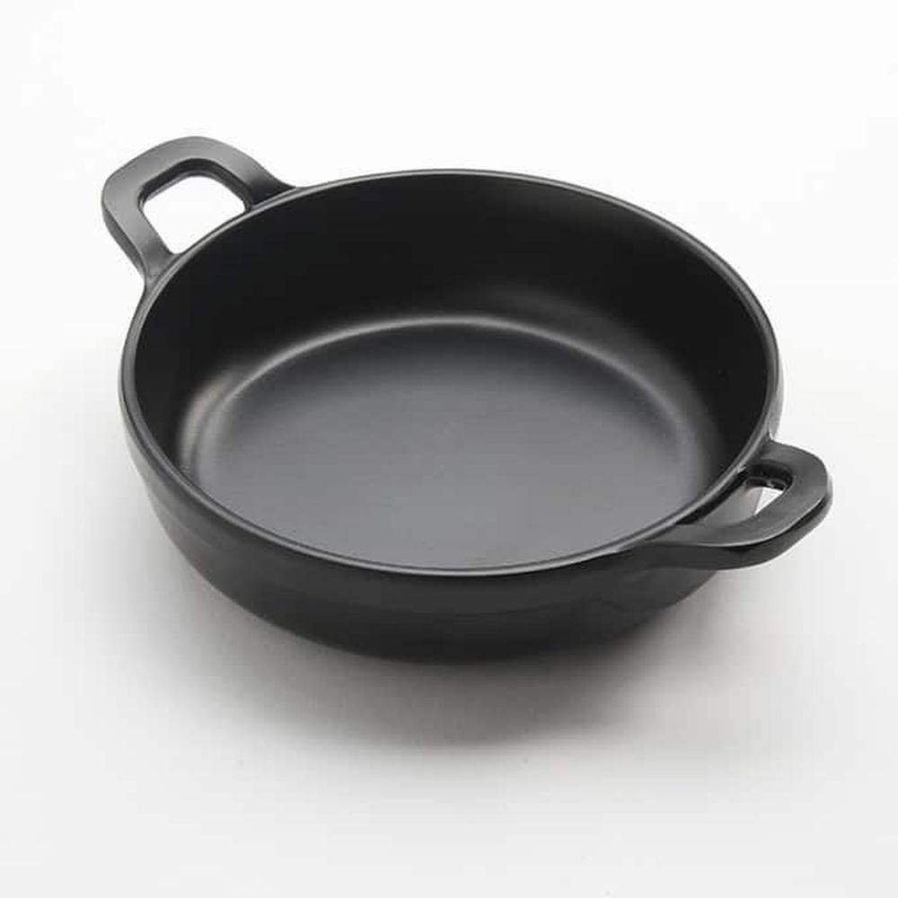 American Metalcraft Black Melamine Cast Iron 6 Ounce Round Casserole With 6 Inch Length Handles, 4-3/8 Inch Dia. X 1-1/4 Inch
