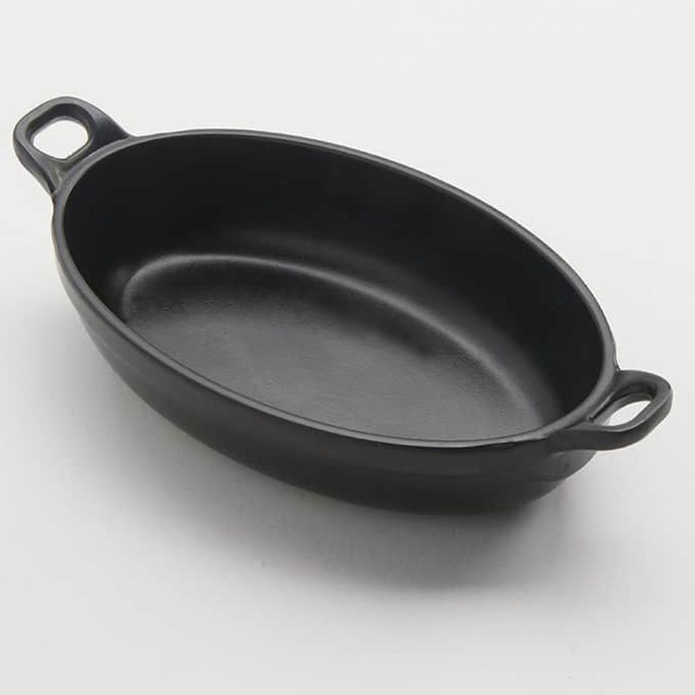 American Metalcraft Black Melamine Cast Iron 5 Ounce Oval Casserole With 6 Inch Length Handles, 4-3/4 X 3 X 1-1/4 Inch