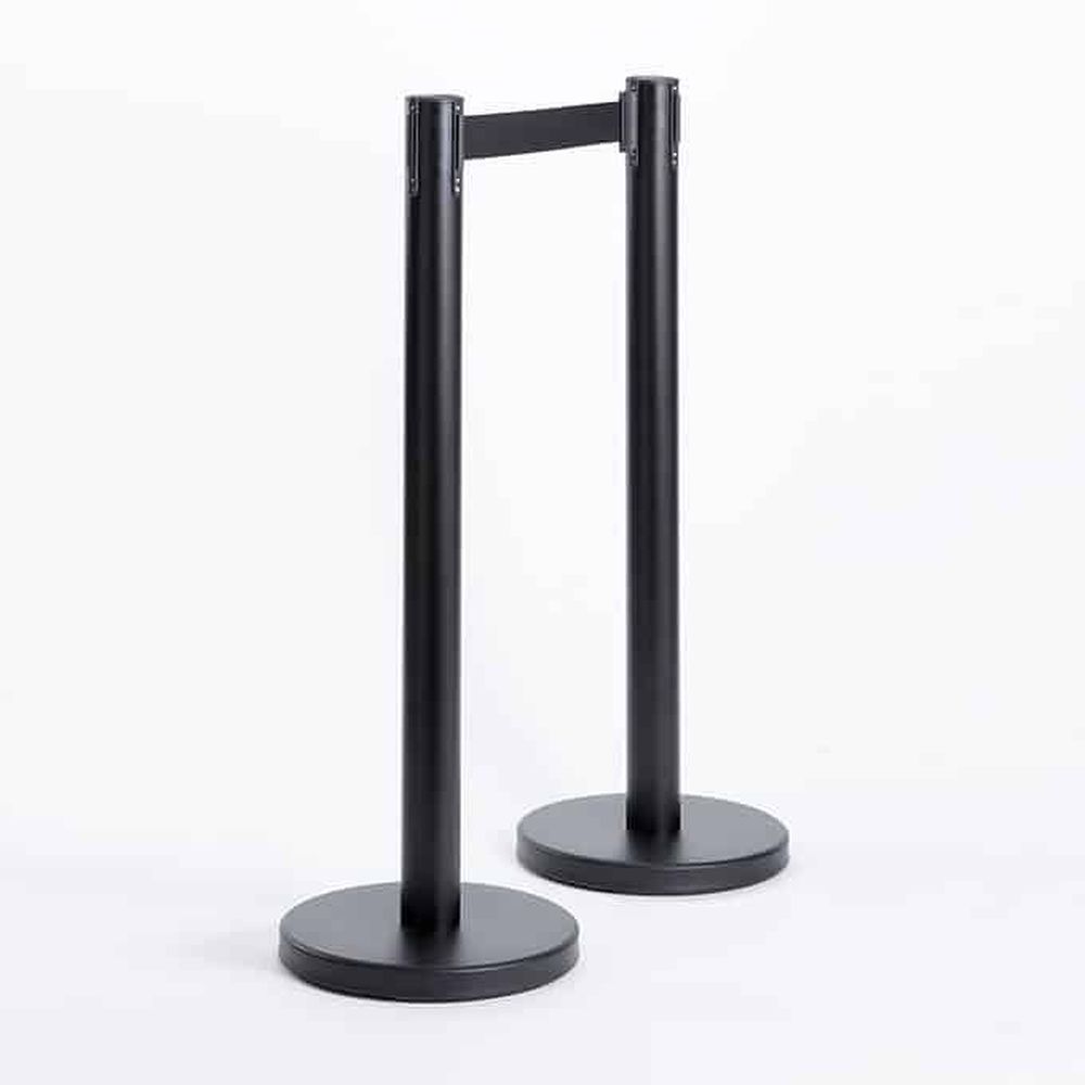 American Metalcraft Black Stainless Steel Barrier System Set - 2 Poles/bases And Black Tape