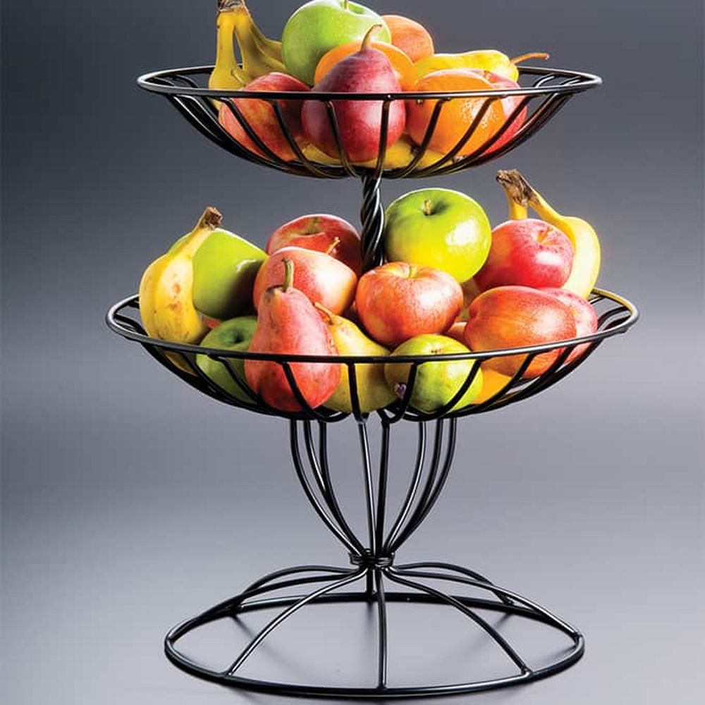 American Metalcraft Black Wrought Iron Two-tier Basket, 20 H X 12 3/4 Top Dia. X 15 Inch Bottom Dia