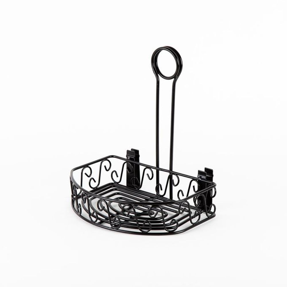 American Metalcraft Black Wrought Iron Semi-round Scroll Condiment Caddy, 6 1/4 X 8 1/4 X 9 Inch