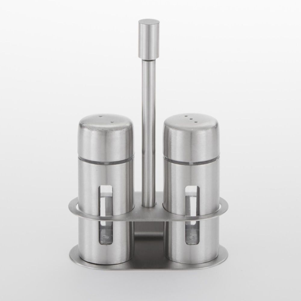 American Metalcraft Stainless Steel Round Salt And Pepper Set With Base, 3 1/4 Inch