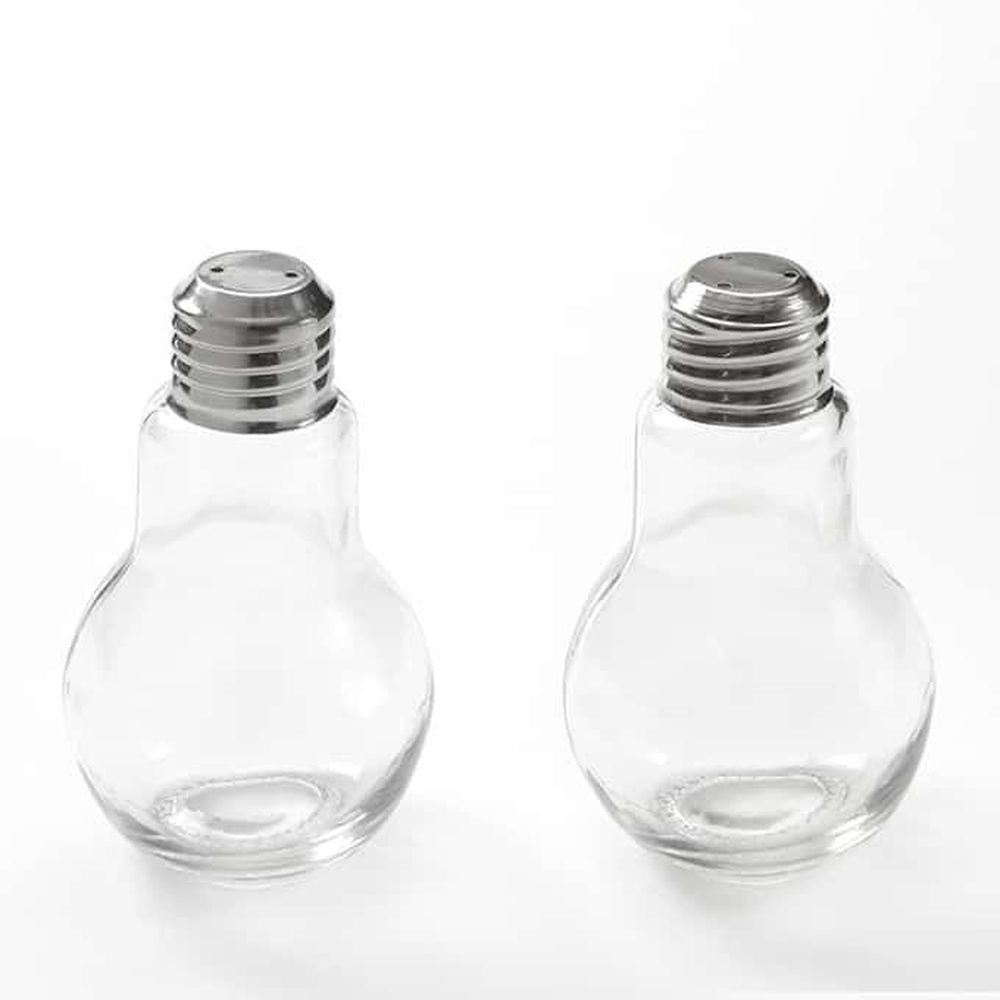 American Metalcraft Glass 4 Ounce Lightbulb Salt And Pepper Shaker Set With Stainless Steel Top, 2-1/8 Inch Dia. X 4 Inch Height