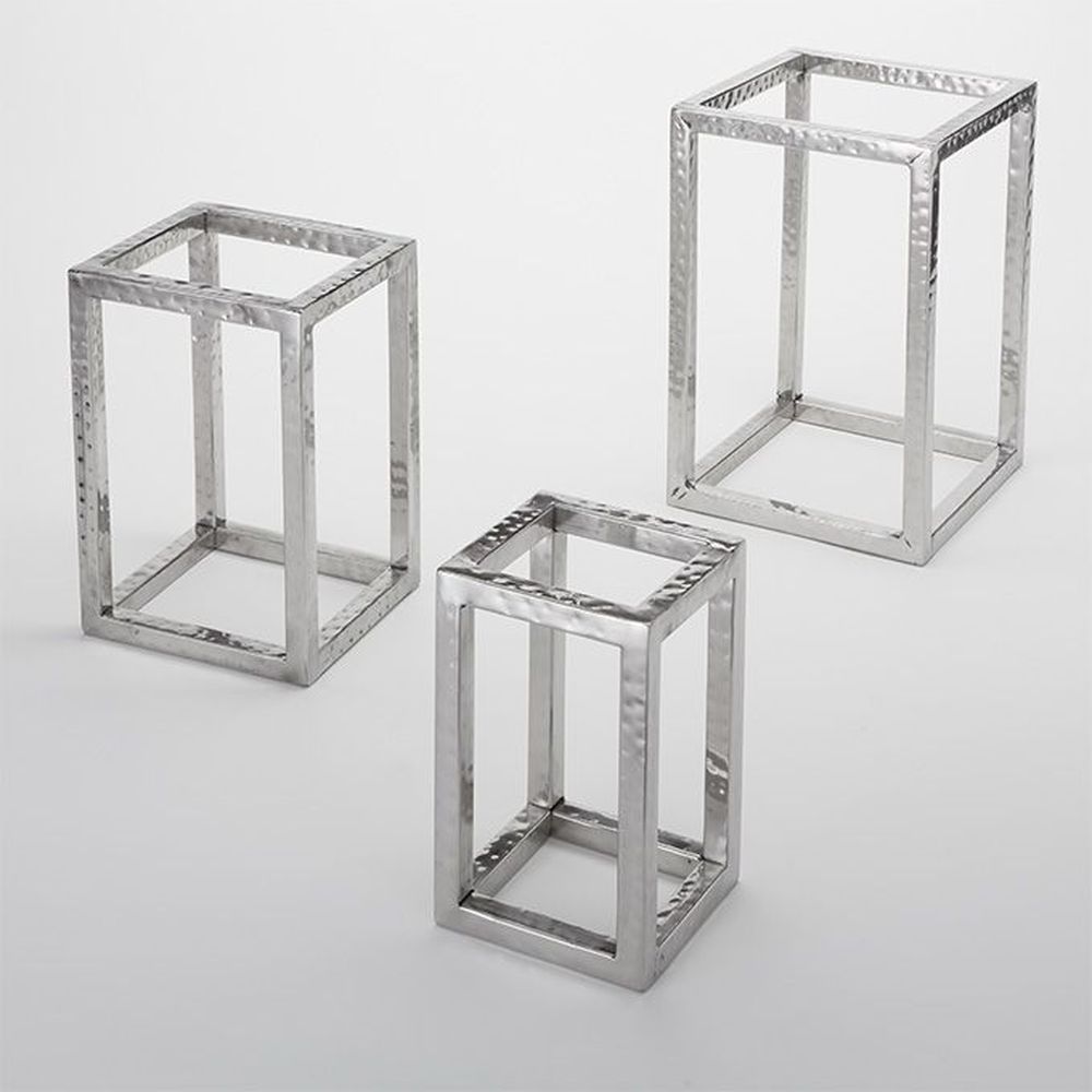 American Metalcraft Hammered Stainless Steel Frame Riser Set, Set Of 3