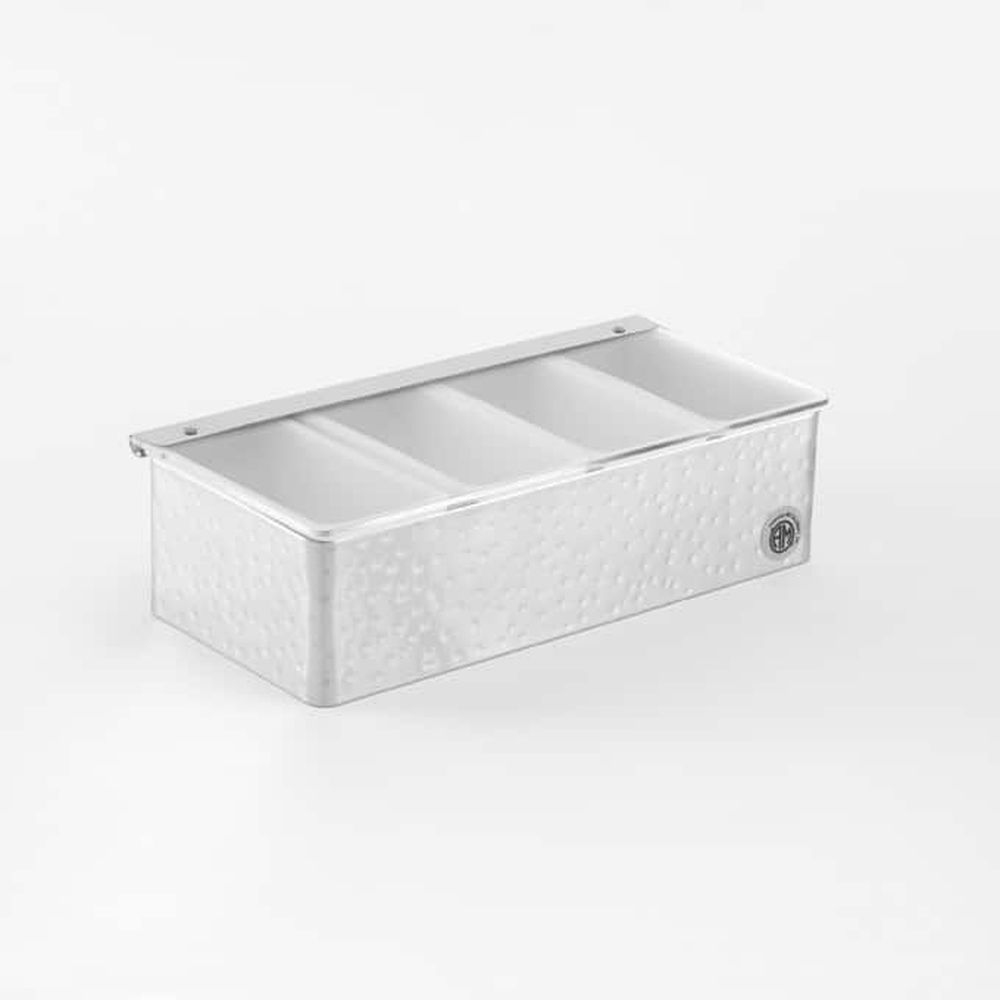 American Metalcraft Clear Hammered Stainless Steel Four Compartment Condiment Holder, 12 X 5 3/4 X 3 1/2 Inch