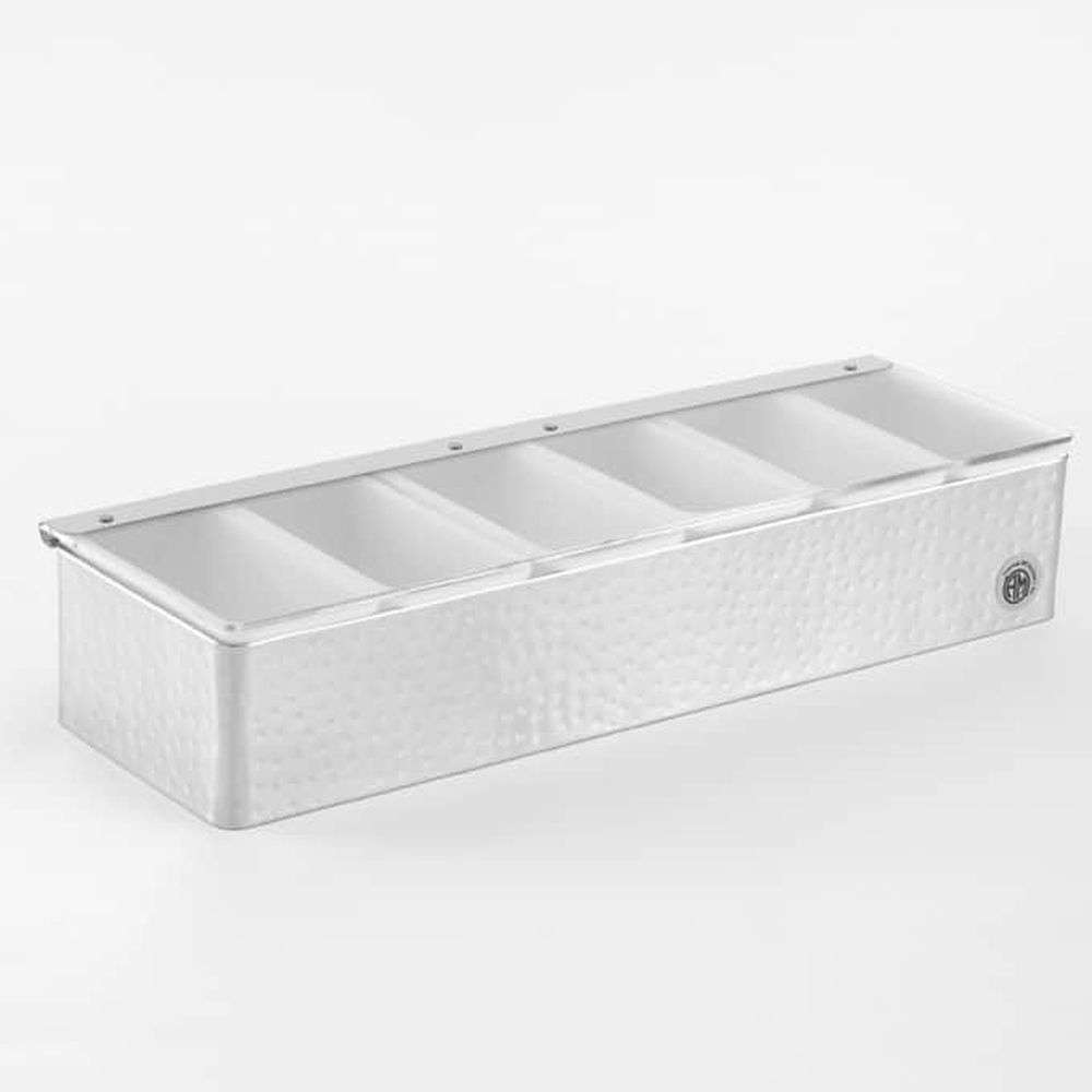 American Metalcraft Clear Hammered Stainless Steel Six Compartment Condiment Holder, 17 3/4 X 5 3/4 X 3 1/2 Inch