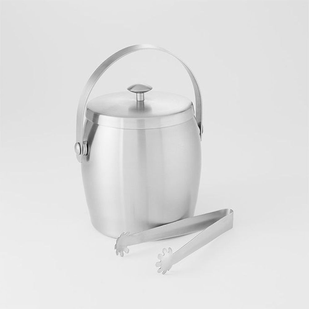 American Metalcraft Stainless Steel Satin Finish 34 Ounce Double Wall Ice Bucket With Ice Tongs, 4 3/8 Inch Dia. X 6 1/4 Inch Height