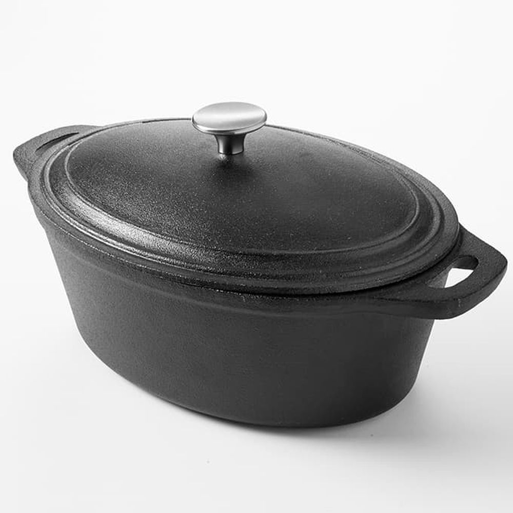 American Metalcraft Black Cast Iron Large Oval Casserole With Knob, 4 Quart Capacity