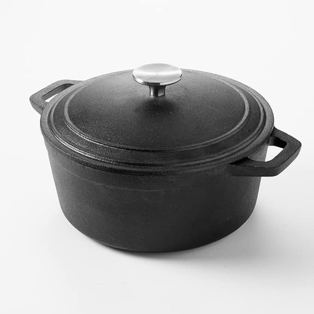 American Metalcraft Black Cast Iron Large Round Casserole, 4 Quart Capacity