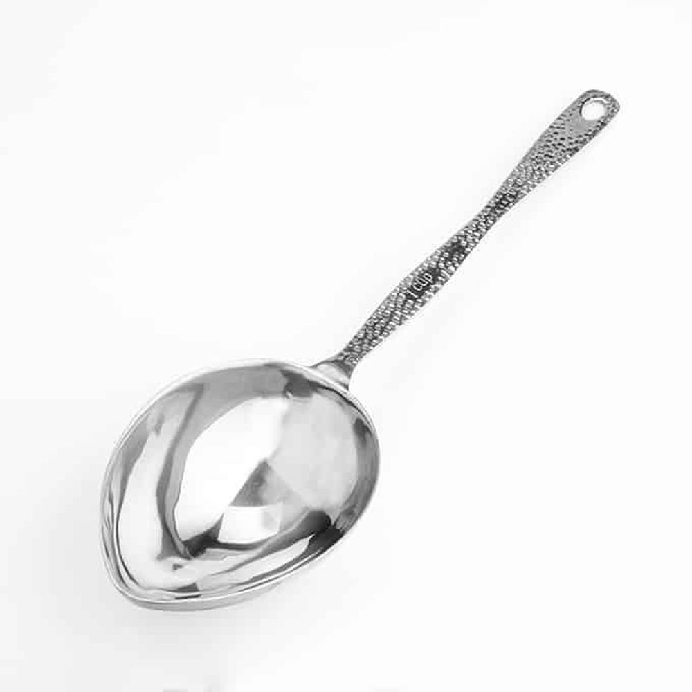 American Metalcraft Hammered Stainless Steel Buffet Portioned Spoon, 14 Inch