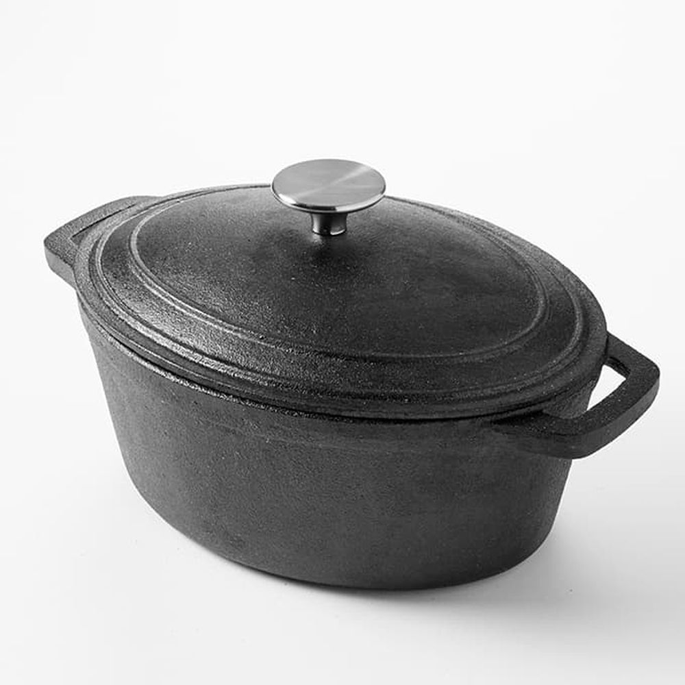 American Metalcraft Black Cast Iron Large Oval Casserole With Knob, 3 Quart Capacity