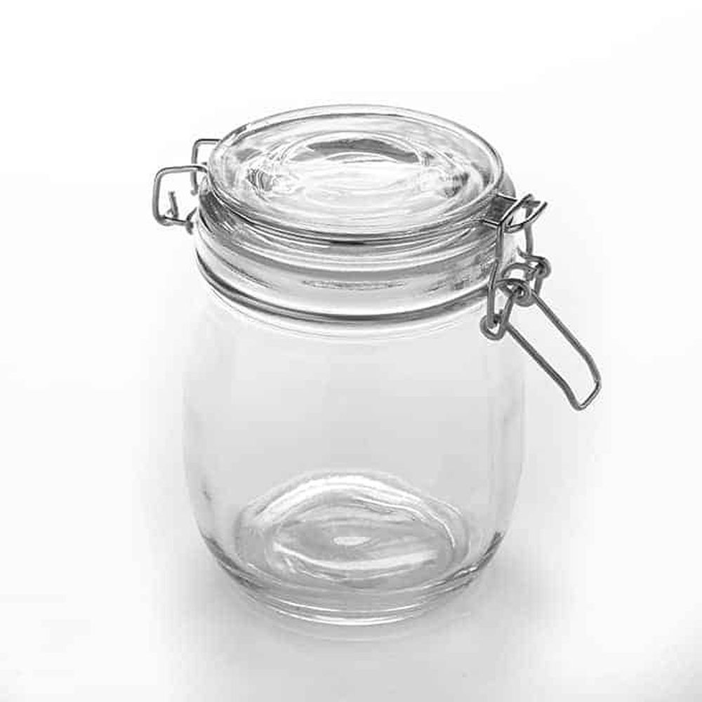 American Metalcraft Clear Glass 26 Ounce Apothecary Jar With Hinges, 4-1/2 Inch Dia. X 5-1/2 Inch Height