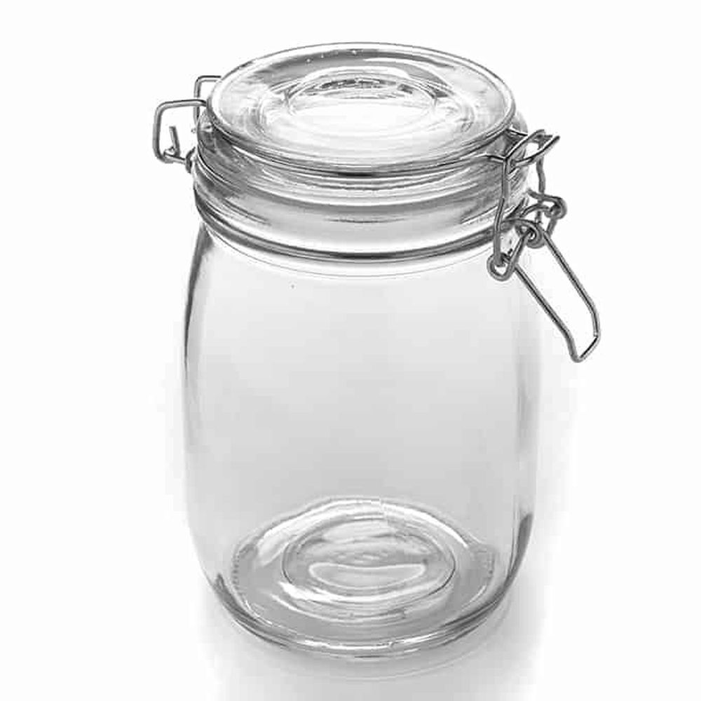 American Metalcraft Clear Glass 35 Ounce Apothecary Jar With Hinges, 4-3/4 Inch Dia. X 6-1/2 Inch Height