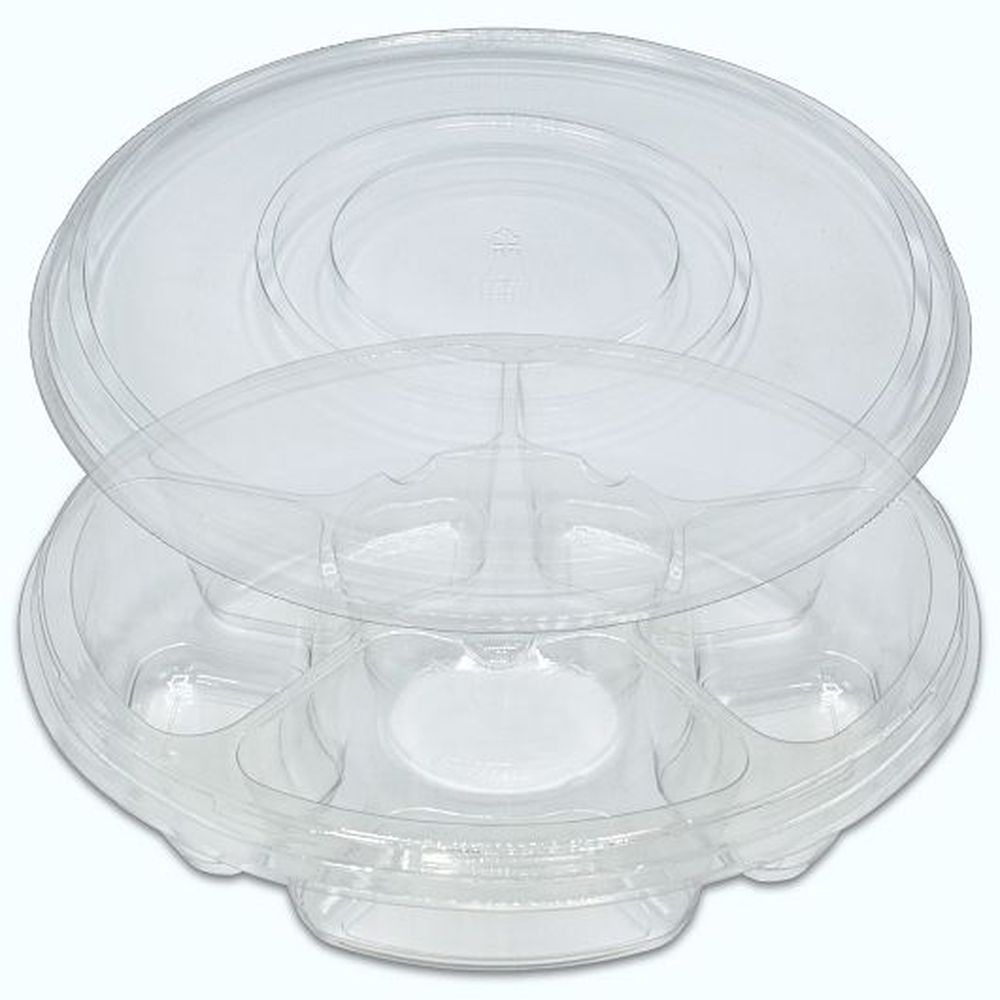 D&w Fine Pack Pet 120 Ounce 5 Compartment Round Heat Sealable Tray With Dip Cup And Ring Lid, 50 Count