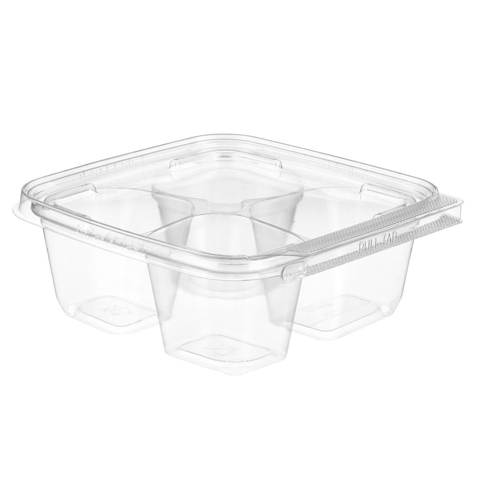 Safe-t-fresh Snackware Pet Square 4 Compartment Clamshell With Hinged Lid, 17.9 Ounce -- 252 Per Case