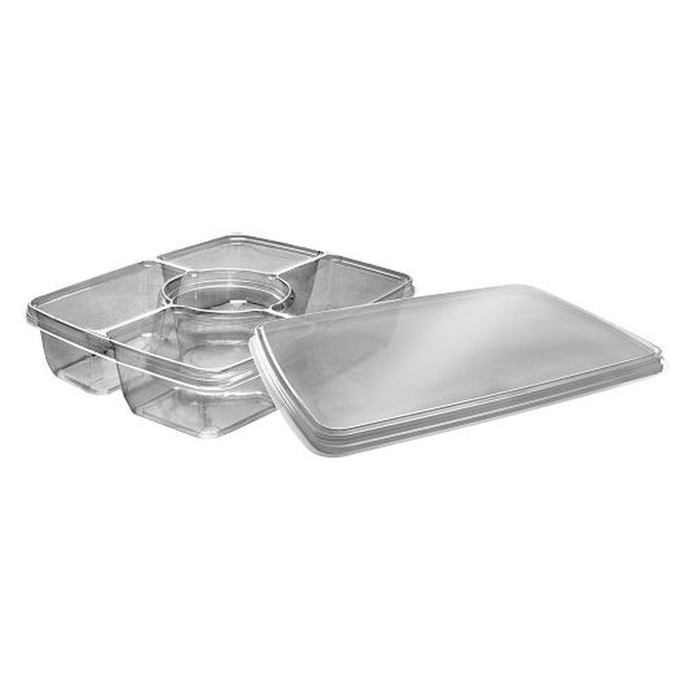 D&w Fine Pack Pet 128 Ounce 4 Compartment Rectangular Tray With Dip Cup And Lid, 60 Count