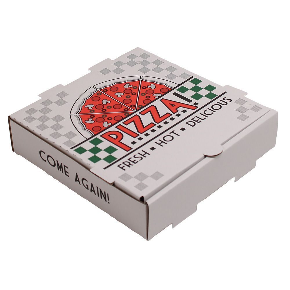 White/Kraft Stock Print B Flute Pizza Box 8 inch
