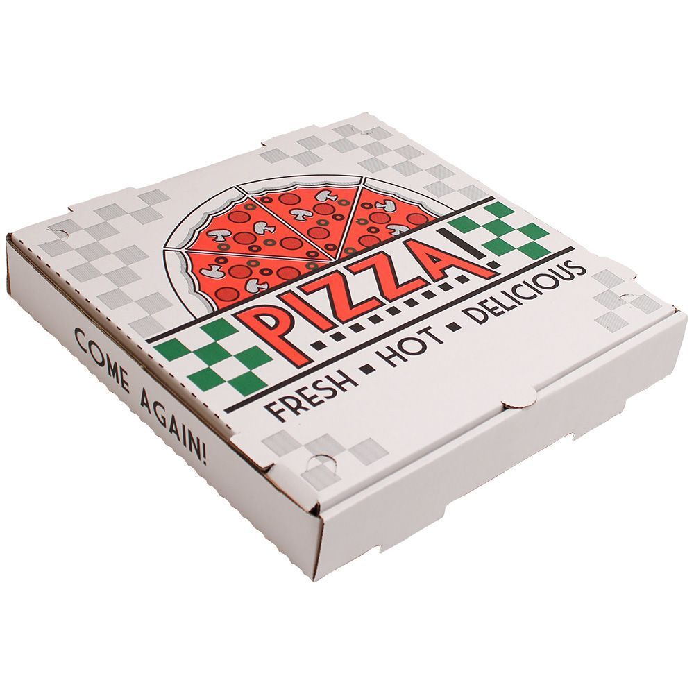 White/Kraft Stock Print B Flute Pizza Box 12 inch