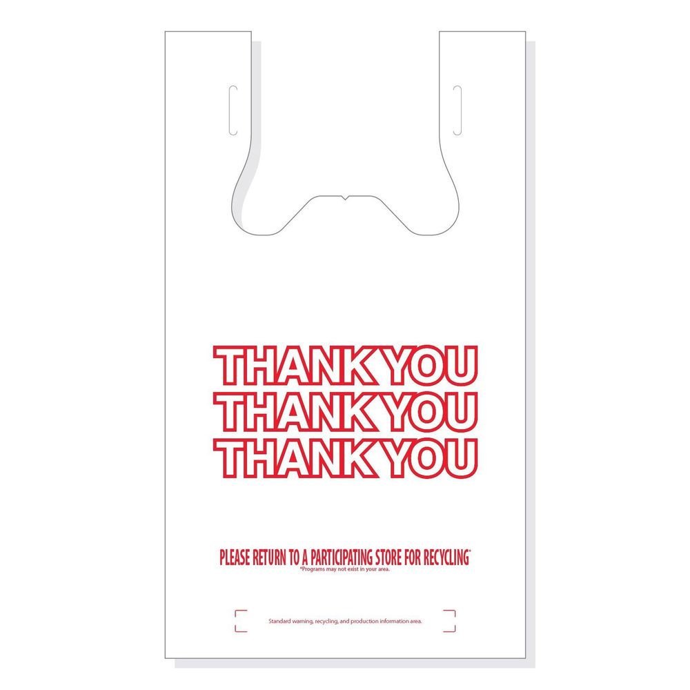 Hilex Thank You Print T-shirt Bag, 11.5 X 6.5 X 20 Inch -- 1000 Per Case
