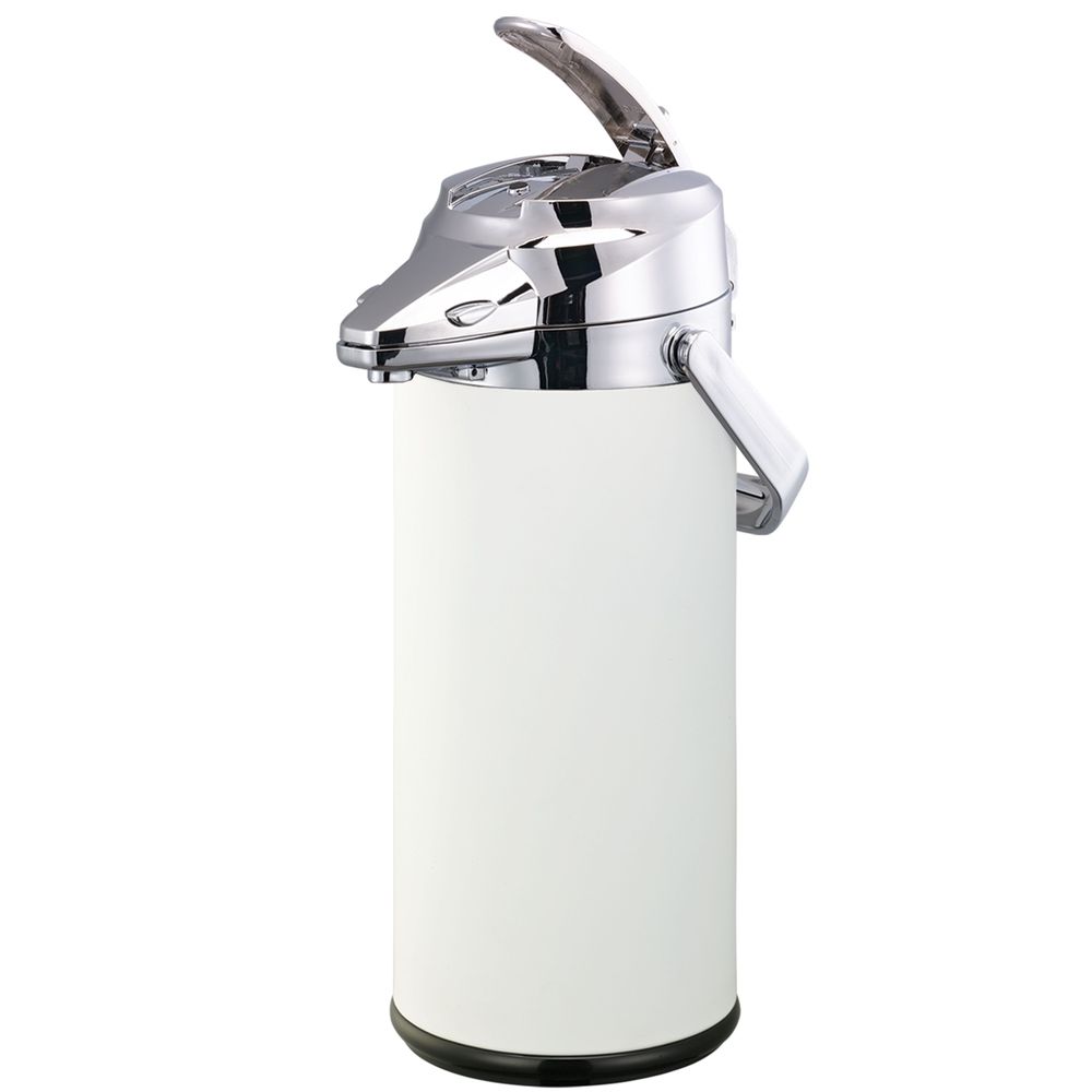 Service Ideas Signa-air Stainless Vacuum Insulated Airpot With White And Chrome Finish Lever Pump Lid, 2.2 Liter Capacity