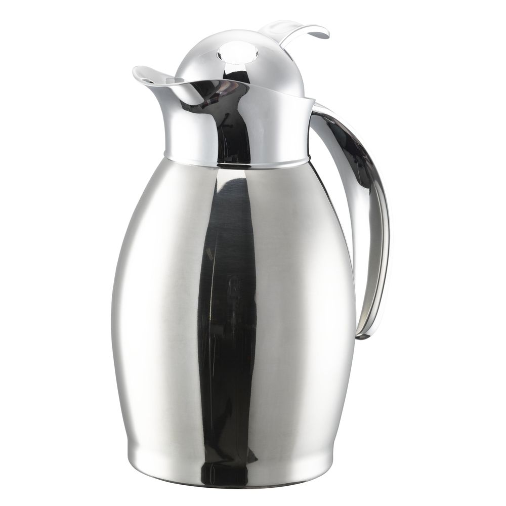 Service Ideas Nicollet Series Polished Stainless Finish Stainless Vacuum Insulated Carafe With Push Button Lid, 0.6 Liter Capacity