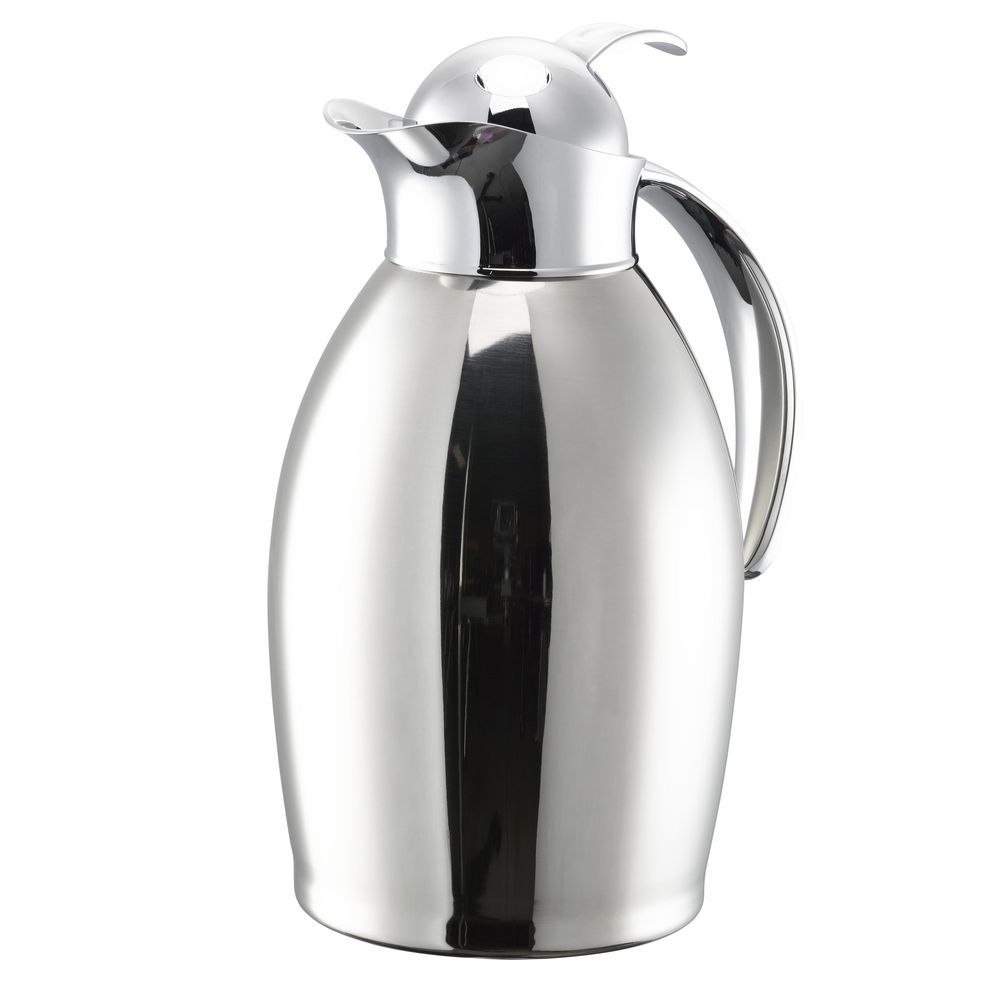 Service Ideas Nicollet Series Polished Stainless Finish Stainless Vacuum Insulated Carafe With Push Button Lid, 1 Liter Capacity