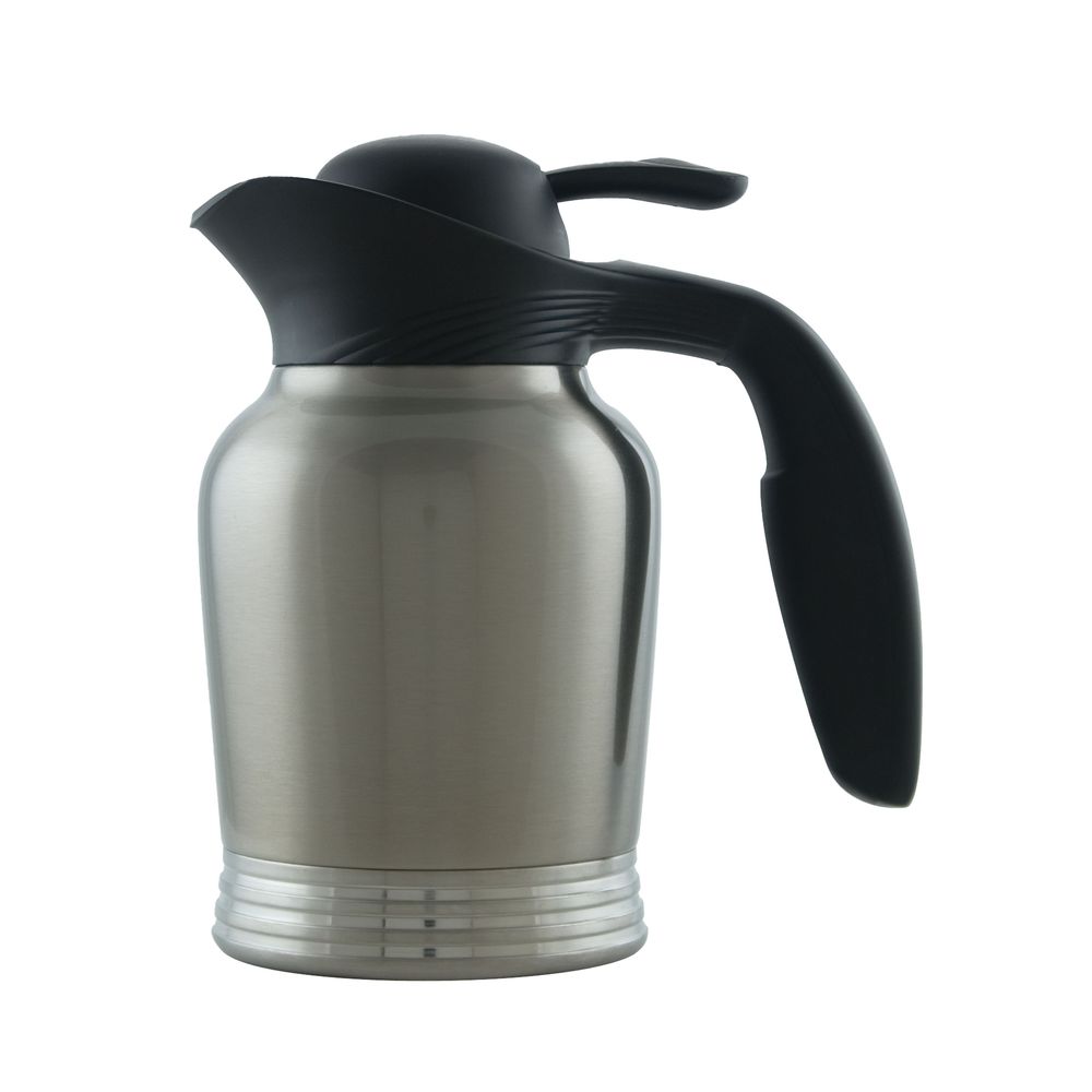 Service Ideas Ergoserv Stainless Vacuum Insulated Carafe With Brushed Stainless And Black Finish Push Button Lid, 0.6 Liter Capacity