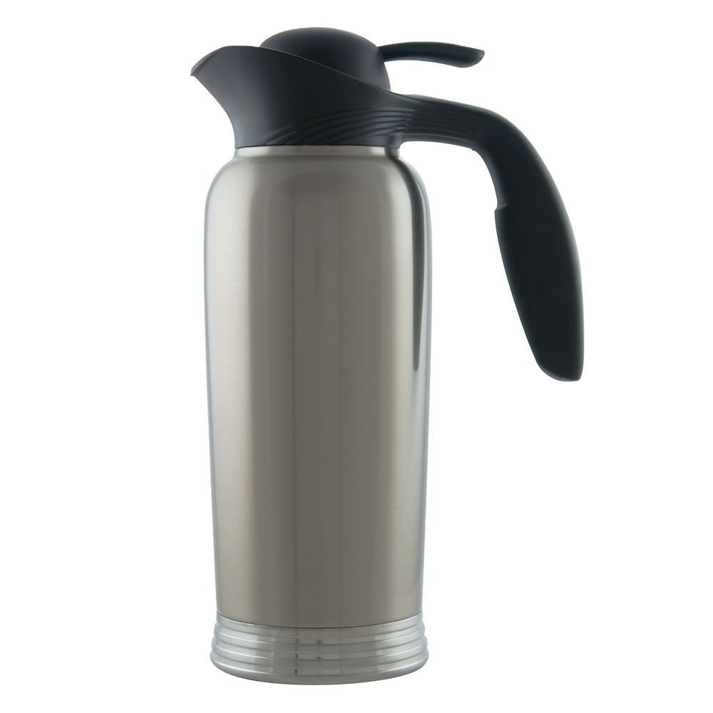 Service Ideas Ergoserv Stainless Vacuum Insulated Creamer With Brushed Stainless And Black Finish Push Button Lid, 1 Liter Capacity
