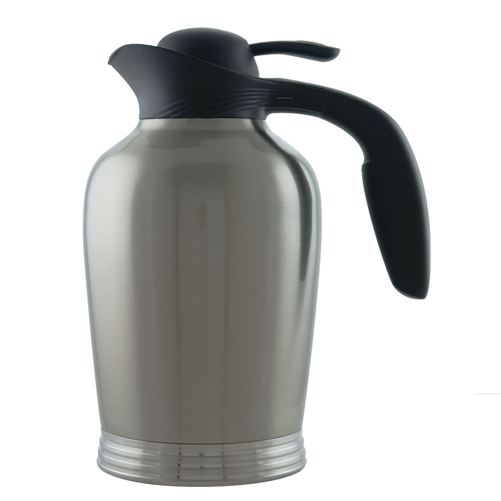 Service Ideas Ergoserv Stainless Vacuum Insulated Carafe With Brushed Stainless And Black Finish Push Button Lid, 1.5 Liter Capacity