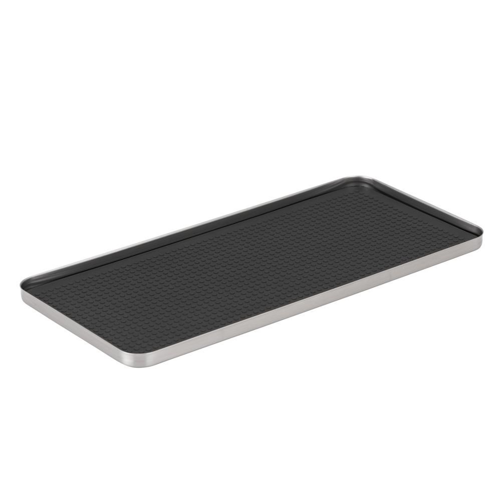 Service Ideas Modern Edge Polished Stainless Finish Rectangle Cocktail Serving Tray, 11 X 5 Inch