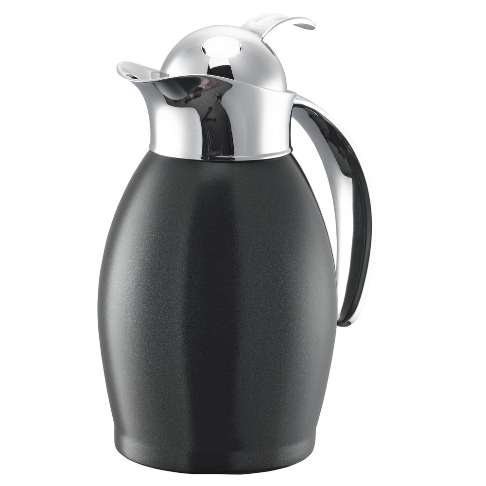 Service Ideas Nicollet Series Radiant Black Finish Stainless Vacuum Insulated Carafe With Push Button Lid, 0.6 Liter Capacity