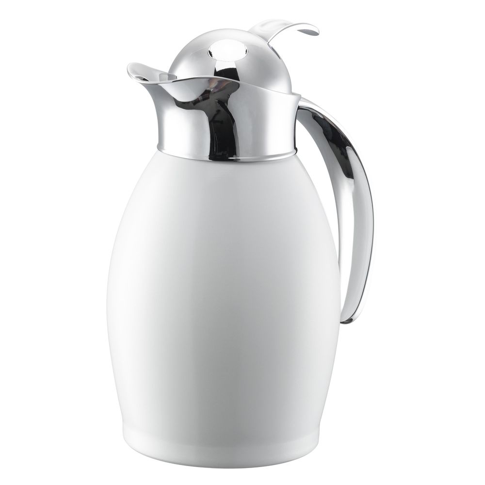 Service Ideas Nicollet Series Radiant White Finish Stainless Vacuum Insulated Carafe With Push Button Lid, 0.6 Liter Capacity