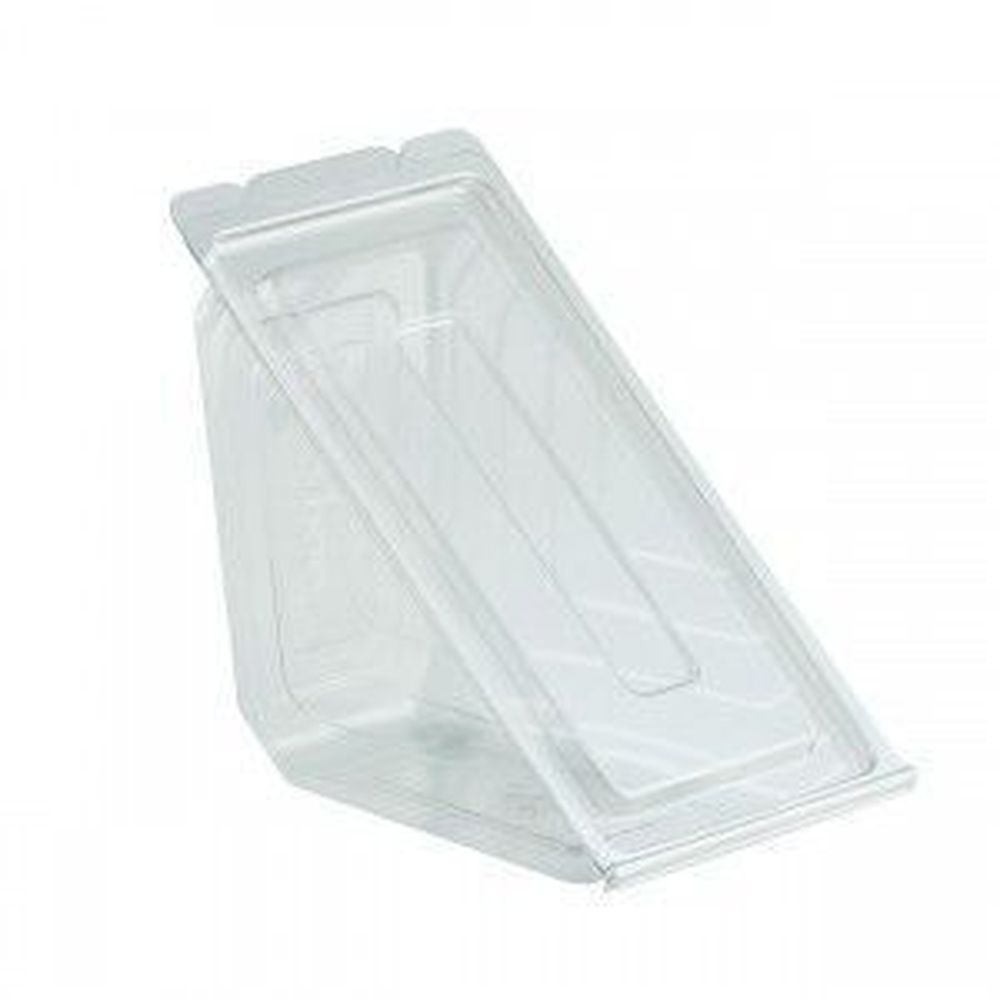 Clear Base Hinged Sandwich Wedge Container with Clear Hinged Lid