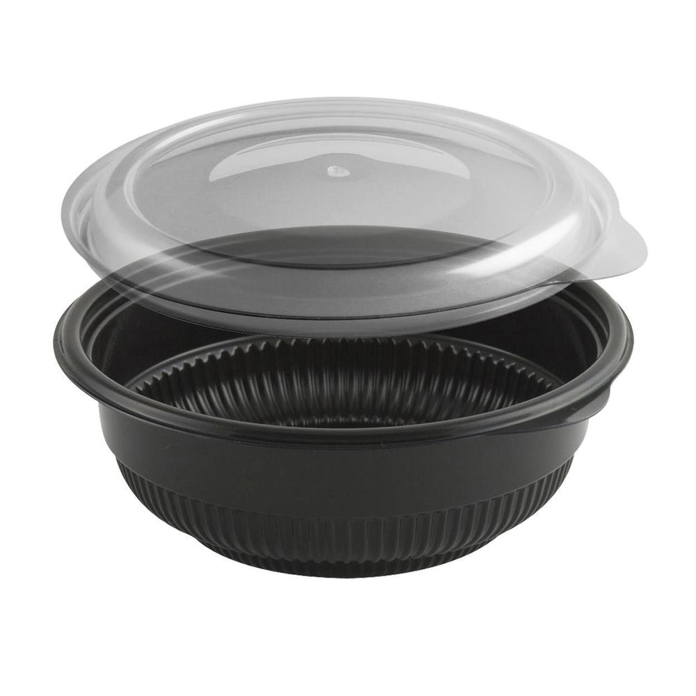 Incredi-Bowls MicroRaves Polypropylene Black Round Bowl with Clear Vented Lid