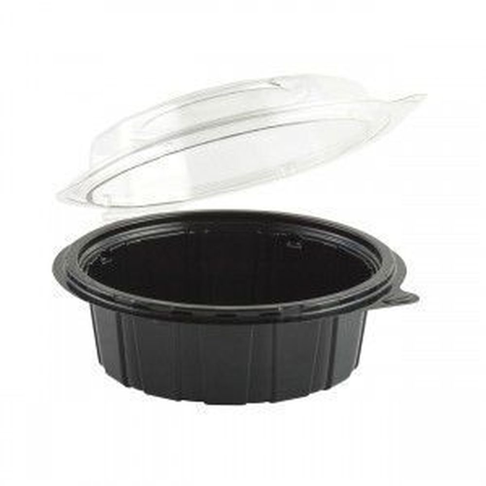 RPET Deep Black Base Clear Tear-Away Dome Round Hinged Container