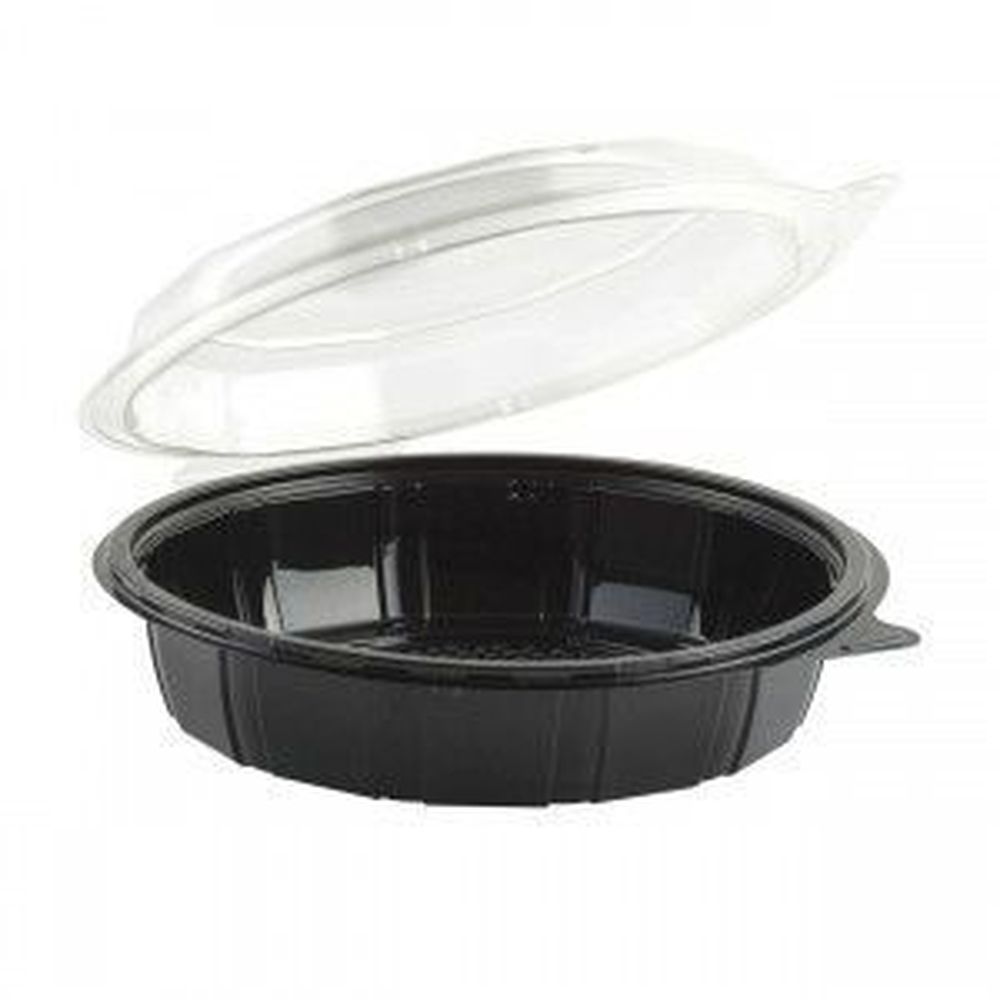 Gourmet Classics Round Black Base with Clear Cold Anti-Fog Tear-Away Dome Lid Hinged Container