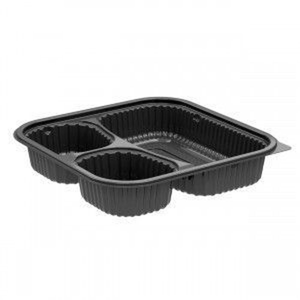 Culinary Squares Polypropylene Black 3-Compartment Container