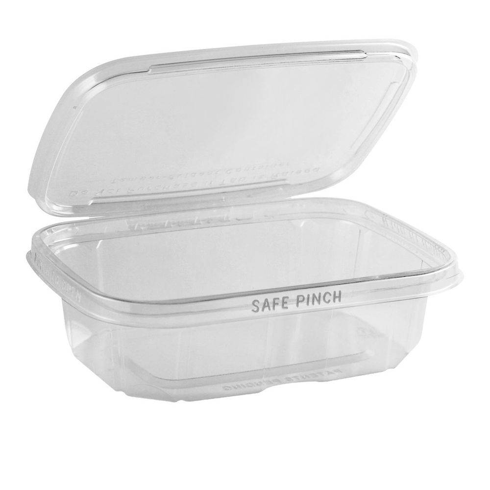 Safe Pinch RPET Clear Tamper Evident Hinged Container 20 Ounce
