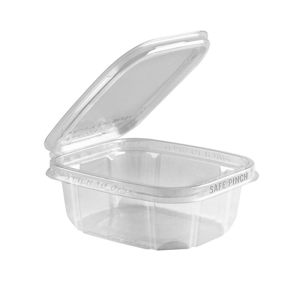 Safe Pinch RPET Clear Tamper Evident Hinged Container 12 Ounce