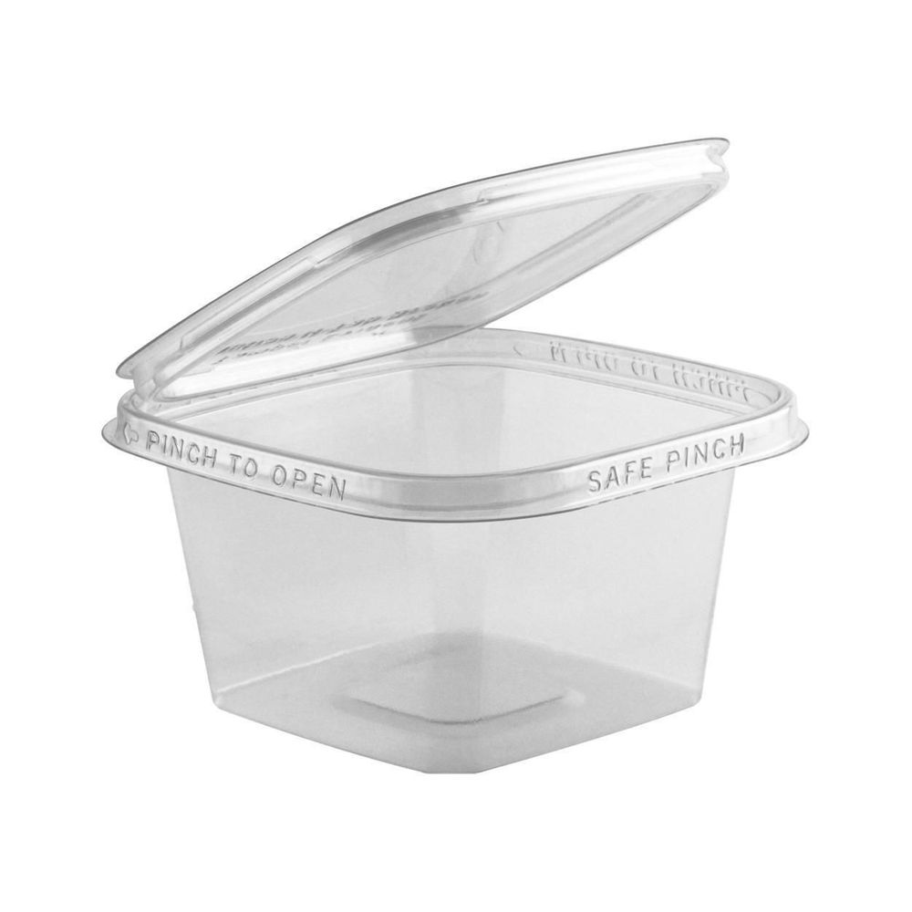 Safe Pinch RPET Square Clear Tamper Evident Hinged Container 12 Ounce