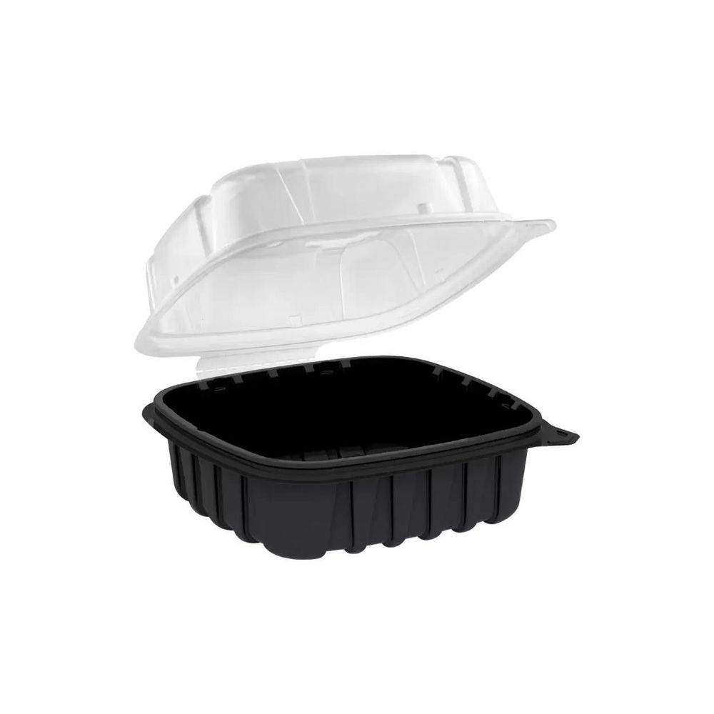 Polypropylene Black Base/Clear Lid 1 Compartment Clamshell Hinged Container