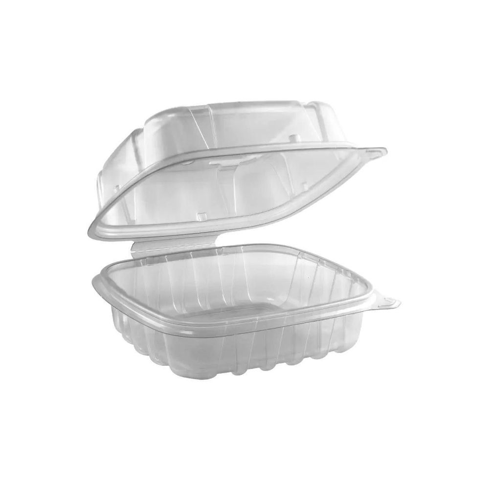 6 x 6 inch Clear Polypropylene Microwavable 1 Compartment Hinged Container