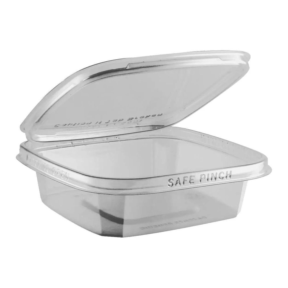 Safe Pinch RPET Square Clear Tamper-Evident Hinged Container