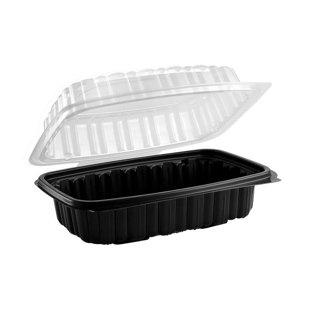 Polypropylene Microwavable 1 Compartment Black Base Hinged Container