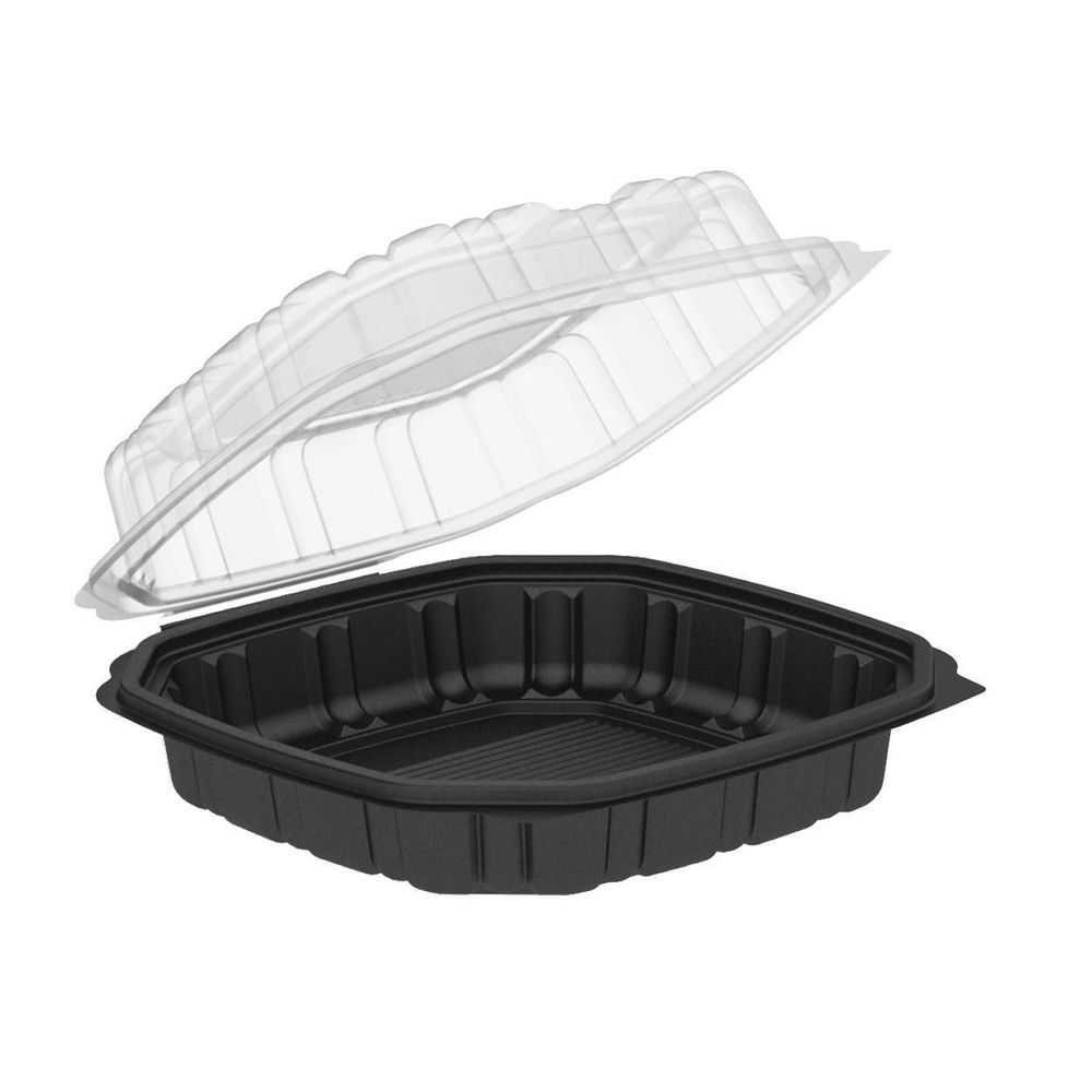 Polypropylene Microwavable One Compartment Black Base Hinged Container