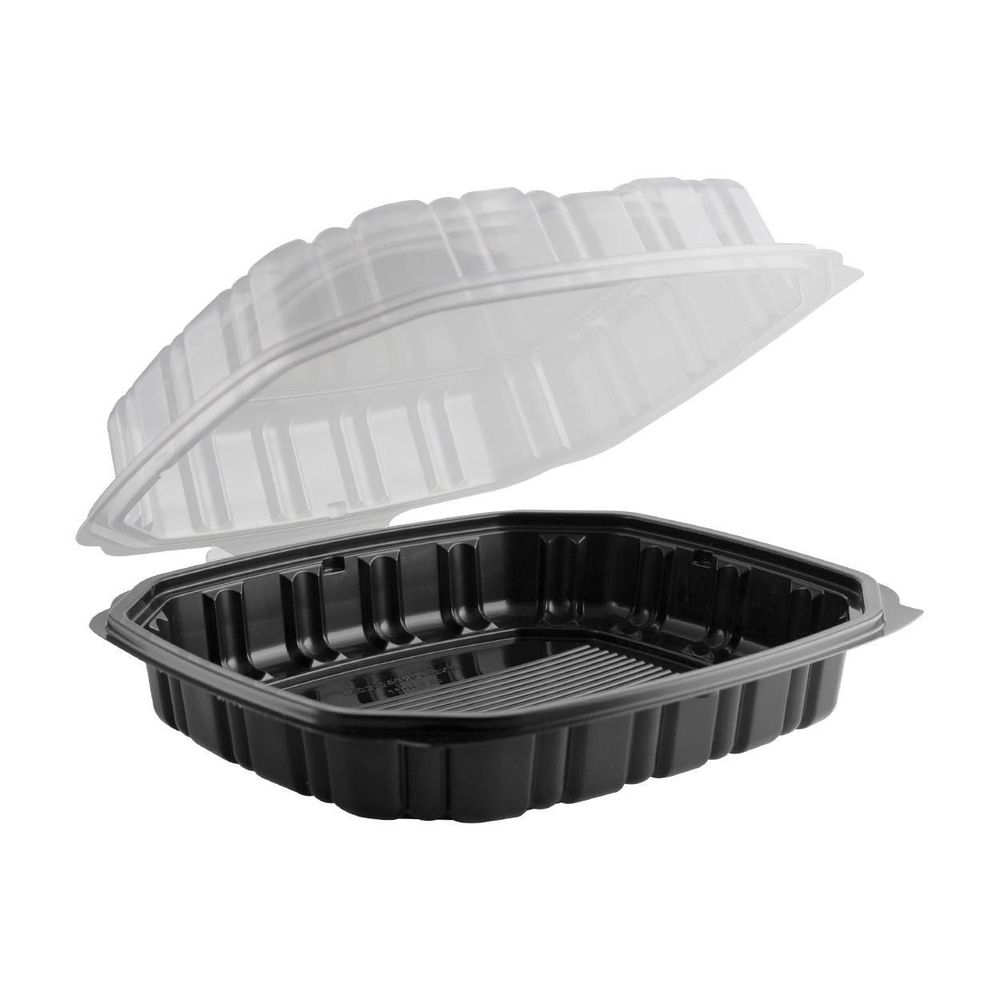 Culinary Classics Polypropylene Clear / Black Hinged Container 9.5 x 10.5 inch